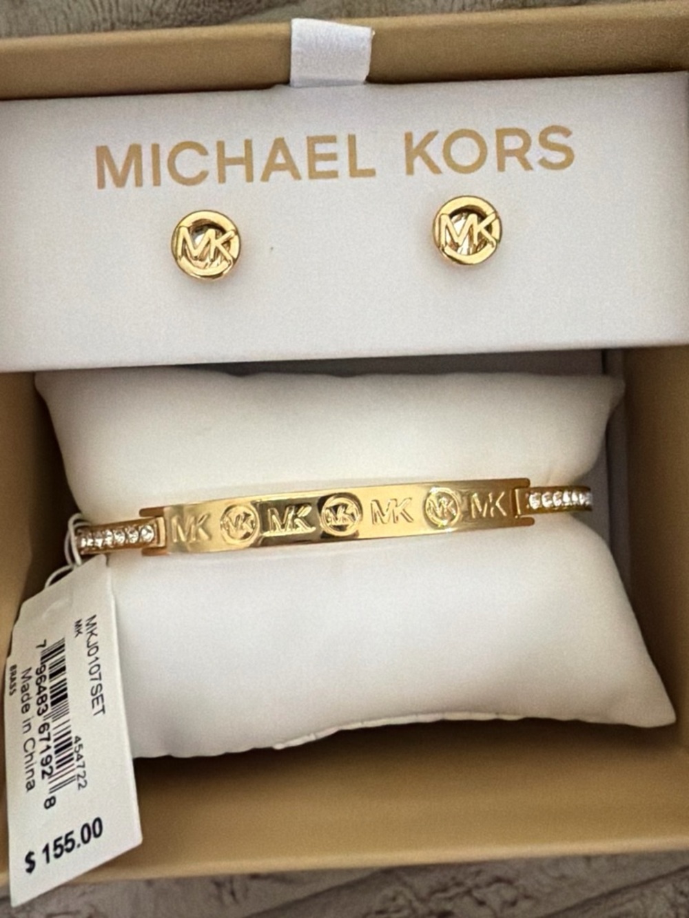 Michael Kors Gold-Tone Pavé MK Logo Bracelet and Studs Set